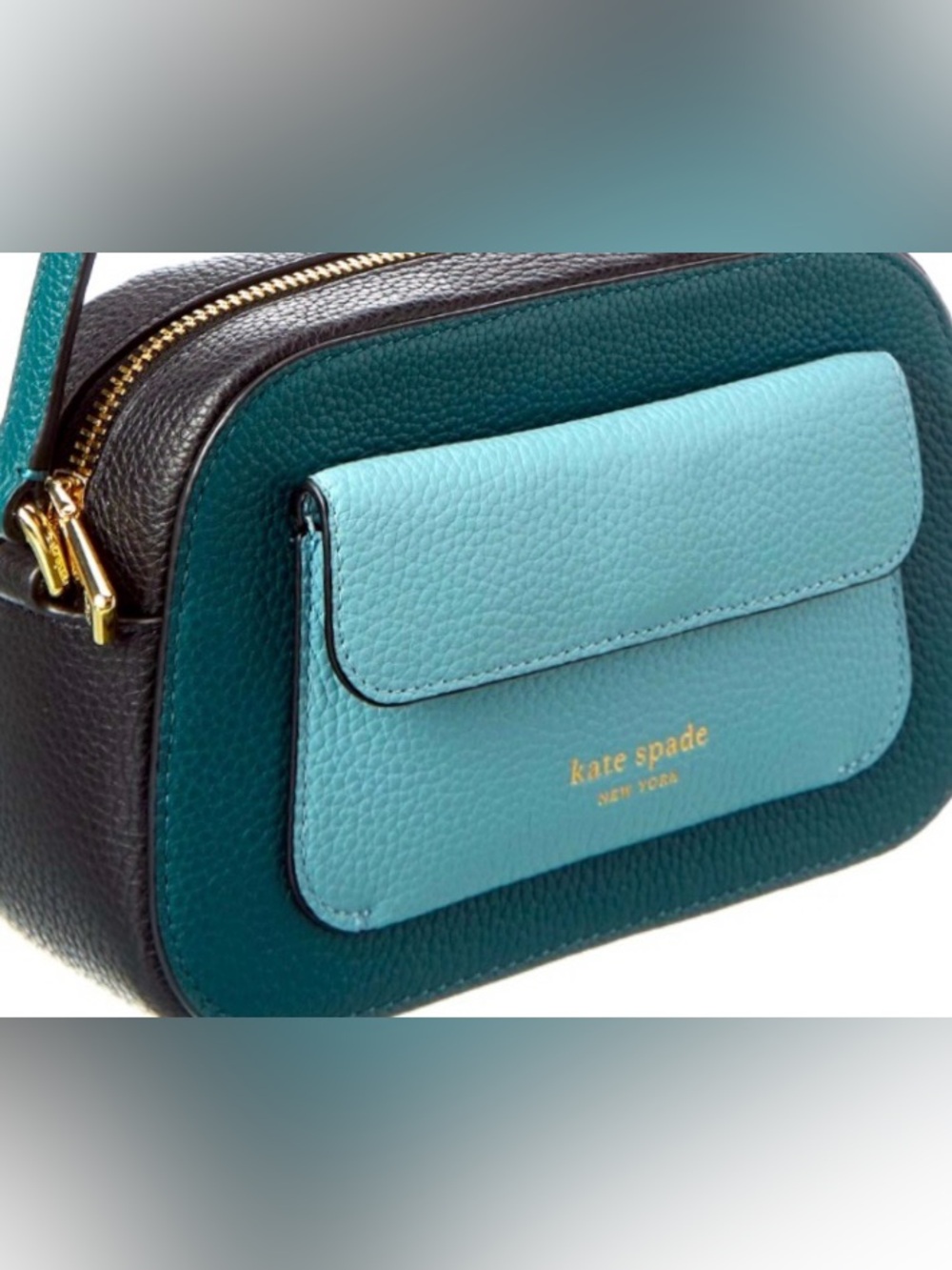 Kate Spade NY Teal Blue Ava Colorblock Pebbled Leather Crossbody